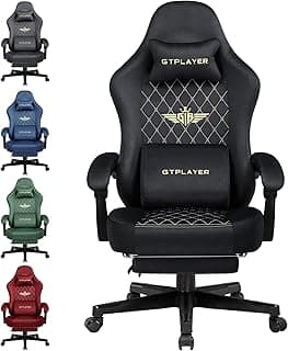 GTPLAYER Silla Gaming Sillón Gaming Tela Silla Gamer Ergonómica Oficina Silla PC, 150 kg, Silla de Mesa Regulable y giratoria con cojín de Asiento con muelles y reposapiés, Negro