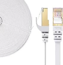 Elfcam® - 12m Cable de red Ethernet RJ45, Cat 7 STP 100% Cobre, Cable plano, 32 AWG, Blanco (12M)