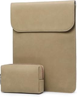HYZUO 15 Pulgadas Bolsa de Funda de portátil para MacBook Air 15 M4 M3 M2 2025-2023, 15" Surface Laptop 7/6/5/4/3, MacBook Pro 15 2019-2016, Funda de Gamuza sintética, con Bolsa pequeña, Caqui