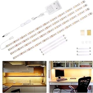 WOBANE Tira LED Blanco Calida 2 Metros, Tiras Luces Led Muebles Cocina con Alimentación 1200 Lumen, Luz Debajo Armario con Interruptor, para Escaparate Estantería