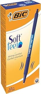 BIC Soft Feel, bolígrafos retráctiles, suave grip, punta media (1,0 mm), color azul, caja de 12