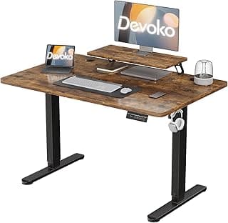 Devoko 140×60cm Escritorio Eléctrico de Altura Ajustable, con Soporte de Monitor, Escritorio de Ordenador, con 2 Funciones de Memoria de Altura, para Dormitorio, Estudio, Oficina