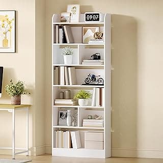 Hzuaneri Librería Estantería Biblioteca con 6 Compartimentos, Libreria Blanca para Exposición, para Oficina, Salón, 24 x 60 x 199,2 cm, Blanco BC11703X