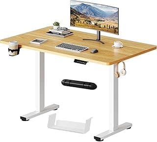 SANODESK Escritorio Elevable Eléctrico 110x54cm con Tablero Entero(con Gancho/Portabotellas), Standing Desk, Escritorio Ajustable en Altura con Tablero, Función de Memoria, para Trabajo/Hogar(Arce)