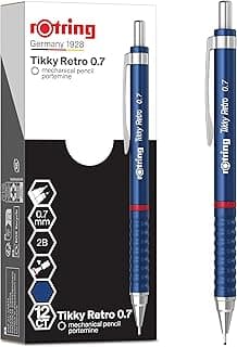 Portaminas retro Tikky de rOtring | 2B de 0,7 mm | Cuerpo azul | Cómodo agarre ondulado | 12 unidades