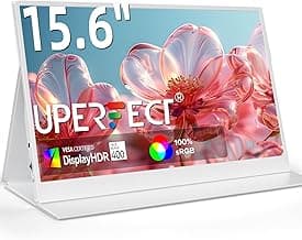 UPERFECT Monitor portátil de 15,6 Pulgadas Pantalla Portatil USB C Monitor FHD 1080P Segundo Monitor para PC Laptop, Soporte VESA, Blanco, Cuerpo Metálico