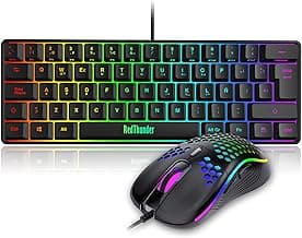 RedThunder Teclado Mecánico Alámbrico Gaming 60%,Retroiluminación RGB Dinámica,Ratón Celular Ligero de 7200 dpi,Teclado Ultra-Compacto 62 Teclas Anti-ghosting,Disposición QWERTY ES,para PC/PS5/Xbox