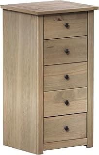 Home Discount Panamá cajonera 5 cajones con Cera Natural Roble Madera Maciza de Pino Muebles de Dormitorio