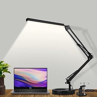 SKYLEO Lámpara Escritorio - Flexo LED Escritorio Potente con clip y base - Protección ocular Lampara LED Escritorio - 3 modos de luz X 10 niveles de brillo - Negro