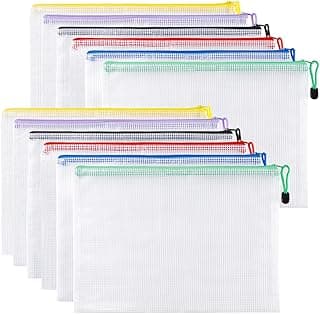 Carehabi 12 bolsas para documentos con cremallera A4, resistente al agua, bolsillo con cremallera para archivos, bolsa de malla de plástico con cremallera para documentos, cosméticos, accesorios de