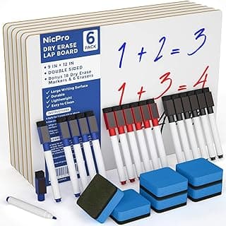 Nicpro 6 Piezas A4 pizarra blanca, Pequeño Tablero Blanco 22 x 30 cm Doble Cara con 18 Rotulador y 6 Borrador para Niño Alumno Colegios, Oficinas