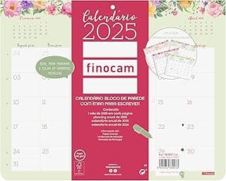Finocam - Calendario Bloc Design de Pared con Imán para Escribir 2025 Mes Vista Enero 2025 - Diciembre 2025 (12 meses) Portugués