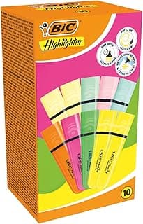 BIC Highlighter Subrayadores Flat - Colores en Tonos Intensos y Pastel, Surtido, Pack de 10