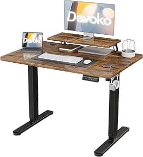 Devoko 120×60cm Escritorio Eléctrico de Altura Ajustable, con Soporte de Monitor, Escritorio de Ordenador, con 2 Funciones de Memoria de Altura, para Dormitorio, Estudio, Oficina