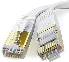 HiiPeak Plano Cable Ethernet Cat 8 RJ45, Cable LAN De Red 40 Gigabits/S- 2000 MHz, Cable Red Blanco 3 Metros