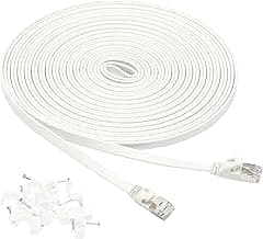 Amazon Basics Cable de red Gigabit Ethernet RJ45 Cat-7 plano, 9.1 m, Blanco