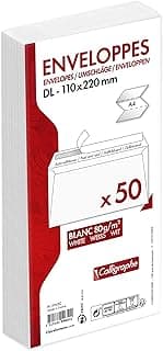 Caligrafía (serie Clairefontaine) 5965C - Paquete de 50 sobres blancos DL-110x220mm - Autoadhesivos - 80 g/m²