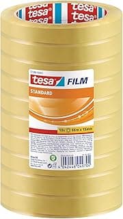 tesa film standard, Cinta Adhesiva Multiuso Transparente para el Hogar, la Oficina y la Escuela, 66 m x 15 mm, 10 Piezas