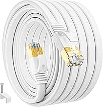 Cable Ethernet 40 Metros, Cat 7 Cable de Red Exterior FTP Blindado Cable Rj45 Plano Lan Cable Network 40m Cable Wifi Gigabit Blanco 10000Mbps 600MHz Alta Velocidad Cable Internet para Enrutador Módem