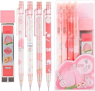 TIESOME El bonito juego de portaminas incluye 4 piezas de 0.5 mm Kawaii mecánico y 100 recambios de lápices de repuesto, lápices Kawaii para artículos escolares para escribir, dibujar, dibujar y