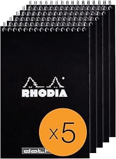 RHODIA 165039C - Bloc-Notes à Spirale (Reliure Intégrale) Noir - A5 - Pointillés Dot - 80 Feuilles Détachables - Papier Clairefontaine 80G - Couverture en Carte Enduite - Paquet de 5 blocs