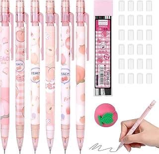 AUAUY 6 Piezas Automático Portaminas y Recarga de Lapiz de 0.5MM para Dibujo Escritura Bosquejo, No Es Fácil de Romper Juego de Portaminas para Dibujo Escritura Bosquejo(Rosa)