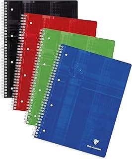 Clairefontaine 8251C Un Cahier à Spirale Perforé - A4+ 22,5x29,7 cm 160 Pages Détachables Grands Carreaux Papier Clairefontaine Blanc 90 g - Couverture Carte Pelliculée Couleur Aléatoire