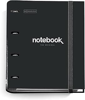 Miquelrius - Carpeta Archivador A4 Emotions, Carpeta 4 Anillas 35mm, Carpebloc con Recambio de 100 Hojas Cuadriculadas, Papel 90 g/m², Cierre Goma, 330x265x48mm, Cartón, Negro