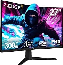 Z-Edge Monitor Gaming Curvo 27'' 300Hz (DP1.4 * 2), 1ms MPRT, FreeSync, FHD, 240Hz (HDMI2.0 * 2), Pantalla PC LED 16:9, Inclinación Ajustable, 1500R VA, 4000:1, VESA 100 * 100mm (Cable DP Incluido)
