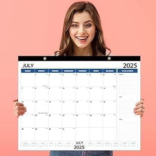 Calendario de pared grande 2025-2026 y planificador de escritorio de 21.96 x 16.96 pulgadas, julio de 2025 a diciembre de 2026 para planificación de oficina en casa (blanco y azul)