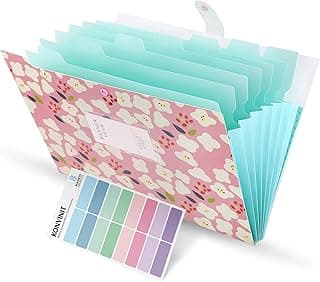 KONVINIT Carpeta de archivo desplegable A4 Tamaño de carta 8 bolsillos Organizador de documento de acordeón impreso floral con botón a presión Cubierta