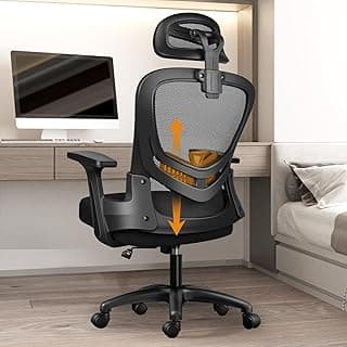 LIMBALAY Silla de Oficina Ergonómica con Soporte Lumbar, Función Basculante, Reposacabezas Ajustable, Reposabrazos y Altura Ajustables, Asiento de Malla Transpirable, Silla Giratoria para Ordenador