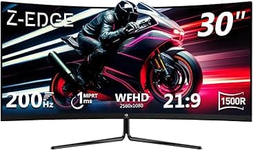 Z-Edge Monitor Gaming Curvo 30'' 200 Hz, 1ms MPRT, 2560x1080, FreeSync, Pantalla PC Ultra Ancho 21:9, Inclinación Ajustable, 1500R VA, 2×HDMI2.0 & 2×DP1.4, Luces RGB, VESA 75*75mm (DP Cable Incluido)