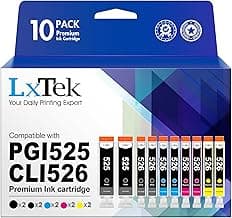 LxTek PGI-525 CLI-526 Cartuchos de Tinta Compatible para Canon 525 526 para Canon MG5350 Cartuchos para Canon PIXMA MG5150 MG5250 IP4850 IP4950 IX6550 MX885 MX715 MG6150 (Pack de 10)