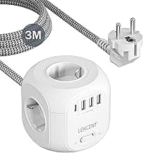 LENCENT Cubo Regleta Enchufes 3M con 4 Tomas de CA, 3 USB y 1 Tipo C, Alargadera Electrica Protección contra Sobretensiones para Familia, Cocina y Oficina White