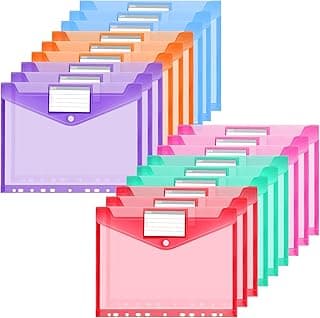 OFFCUP Sobre Portafolios para Carpetas, 18pcs Carpetas Plastico A4 con 11 Agujeros y Bolsillo para Etiqueta, Fundas para Carpetas Plastico A4 Sobres Plastico Fundas Plastico para Documentos (Delgado)