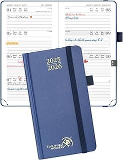 POPRUN Agenda 2025 2026 Pequeña 16,5 x 9 cm, Planificador Semanal con Tapa Dura, 17 Meses de Ago.2025 a Dic.2026, Esquina de Arranque Fácil, 80 GSM Papel, Azul Marino