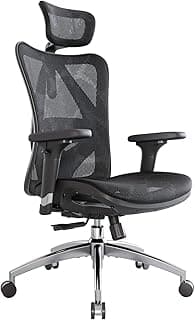 SIHOO Silla de Oficina ergonómica, Respaldo Alto, Asiento Trasero de Malla, Transpirable, reposabrazos 3D Ajustable y Soporte Lumbar, Base de Metal (Negro)