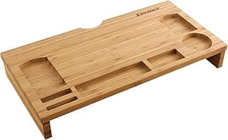SONGMICS Elevador de monitor, Soporte para monitor ergonómico, Organizador de escritorio con compartimentos, para Ordenador, Pantalla, 60 x 30 x 8,5 cm, Carga de 10 kg, Natural LLD201