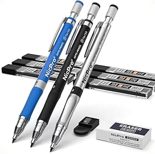 Nicpro 3 Piezas Portaminas Mecánicos de 2,0 mm con 6 Tubos Recambios de Lápiz Mecánico, sacapuntas, Portaminas para Dibujo Artístico, Escritura, Bocetos