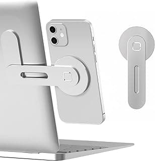 CloudValley Soporte Magnético de Teléfono para Portátil, Lateral Ajustable para Monitor de Teléfono para iPhone 16 15 14 13 12 Seirs, Soporte Magnético Móvil de ángulo Inclinable para Ordenador, Plata