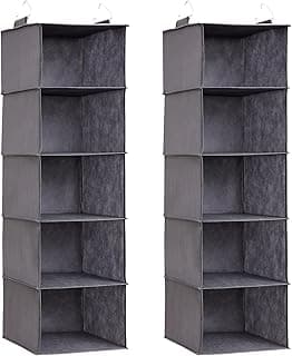 Lifewit Juego de 2 Organizador Armario Colgante con 5 Estantes y 2 Ganchos Fuertes, Estantes de Almacenamiento para Armario, Organizador Plegable, Almacenamiento de Ropa, Gris