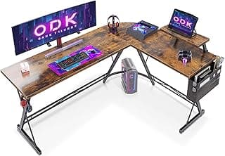 ODK Escritorio Gaming, Mesa Gaming con Estante para Monitor, Mesa Escritorio con Bolsa de Almacenamiento, Marrón Vintage, 167x120cm