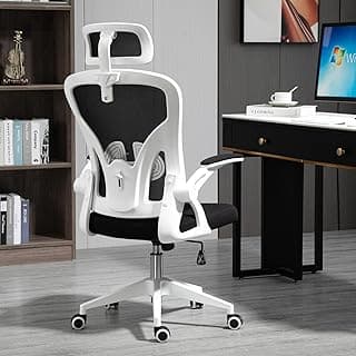 Ahua Silla de Oficina ergonómica de Malla, Soporte Lumbar con Brazos abatibles y Ajustable fácil de almacenar, Respaldo de Malla Transpirable cómodo cojín Ruedas silenciosas para