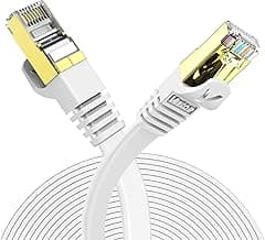 VEEtOP Cable Ethernet Cat 7 LAN de Red con Conectores Rj45 Oro Plano, Velocidad 10 Go/s 3m Blanco