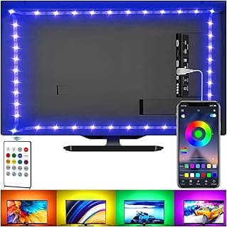 Tira de luces LED para TV, kit de retroiluminación USB de TV con control remoto, sincronización de control de aplicación con música, iluminación LED 5050 RGB para HDTV (4m para TV de 65 a 75 pulgadas)