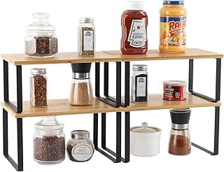 Nandae Juego de 4 Organizador Cocina Estanteria Cocina, Organizador Armarios Cocina Apilable para Encimera, Gabinete, Estantes de Almacenamiento para Alimentos y Cubiertos
