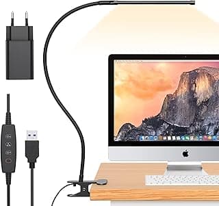 iZELL Luz Lectura con Clip 77 LED [3 Modos de Color y 10 Niveles de Brillo] Lámpara Led Escritorio para la Mesa Trabajo Estudio Leer, Flexos de Pinza con Cuello de Cisne Regulable de 70cm