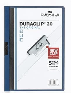 Durable 222707 Duraclip (original 30, lámina dura, hasta 30 hojas A4, bolsa de 5 piezas) azul oscuro