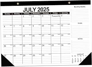 Calendario de escritorio 2025-2026, 17x12in 18 calendario mensual de pared colgante desde julio de 2025 hasta diciembre de 2
